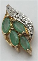 Sterling Pendant W Diamond & Green Stones