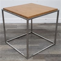 Contemporary wood & chrome side table