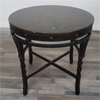 Contemporary brass & wood occasional round table