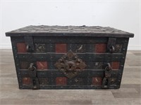 Antique hand painted iron strong Armada chest