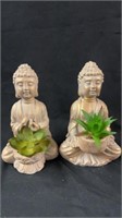 2 New 4x3x6.3” Buddha With Mini Succulents