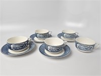 9 piece currier and ives cups and saucers