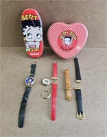 Vtg Betty Boop Tin Containers & Misc. Watches