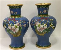 Pair Of Cloisonne Floral Vases
