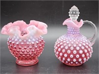 (2) Vintage Fenton Hobnail Cranberry Opalescent: