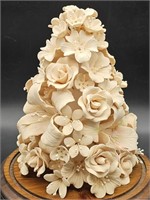 Unfired Hand Crafted Clay Bouquet w/ Dome on Stand