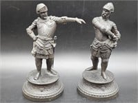 Pair Medieval Knights Cast Iron 9in Figurines