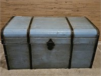 Heavy Painted Blue Steamer Chest w/ Brass Hardware