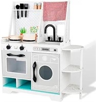 Wooden Play Kitchen Set For Kids Toddlers, Toy