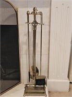Brass Duck Head Fireplace Tools on Stand