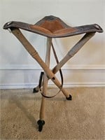 Cowhide Seat, Tri-Wooden-Legged Stool from Spain