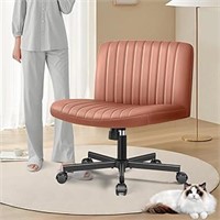 Armless Office Chair With Wheels, Wide Seat Pu