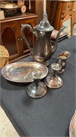 Silver plated teapot candlesticks