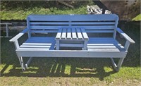 Vtg Wooden Light Blue Outdoor Garden Bench