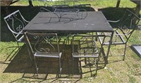 Outdoor Wrought Iron Table w/ 6 Chairs