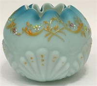 Enamel Decorated Blue Satin Glass Bowl