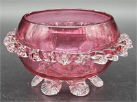 Blown Art Glass Footed Cranberry Bowl