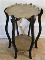 Brass & Wood Accent Table w/ 2- Brass Trays