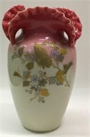Enamel Decorated Pink Glass Vase
