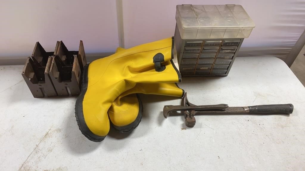 Carpenters tools, Rubber Boots, and Storage