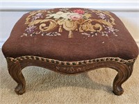 Vintage Needlepoint Ottoman / Footstool