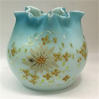Enamel Decorated Blue Satin Case Glass Vase