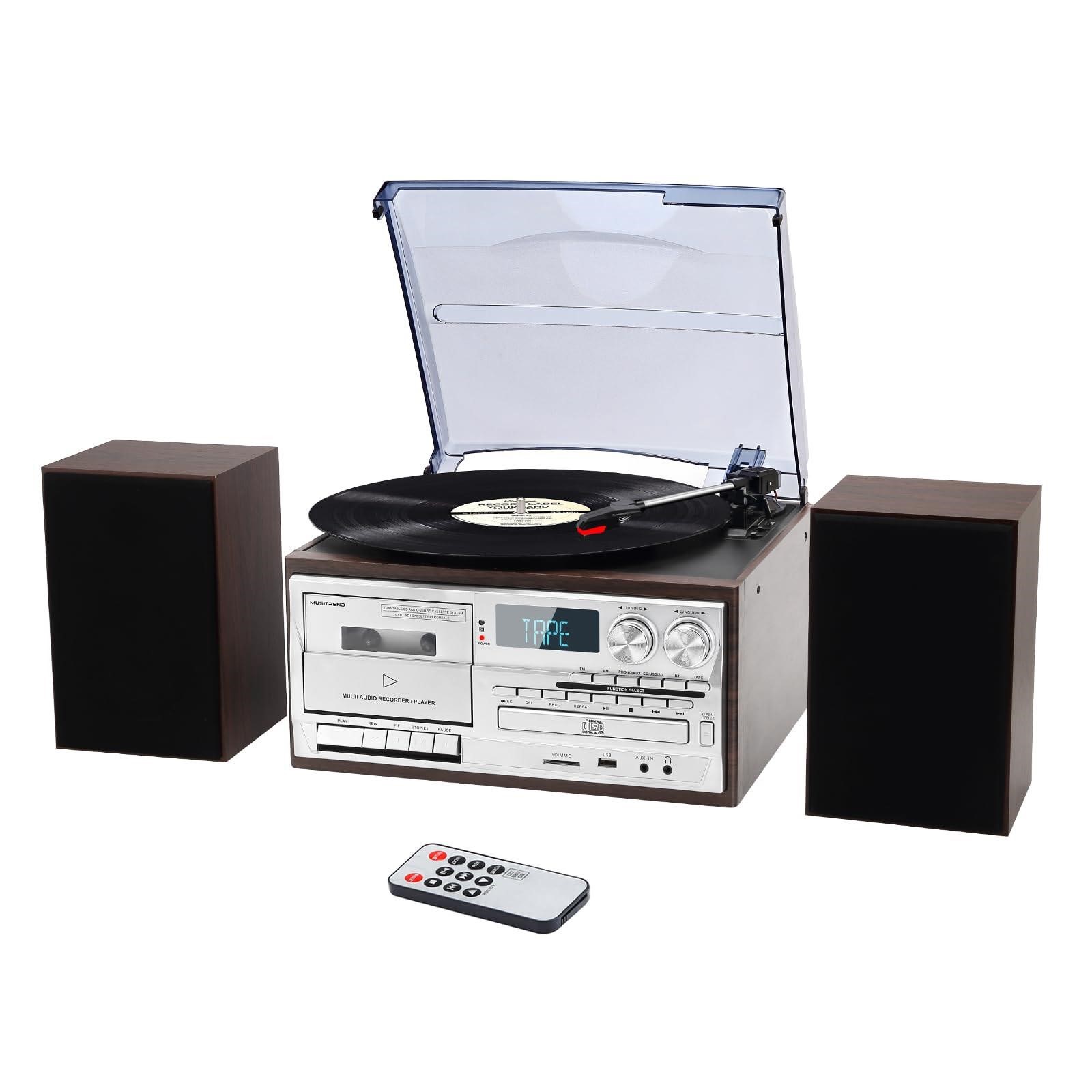 MUSITREND 10 in 1 Record Player with External Spea