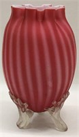 Striped Pink Satin Case Glass Footed Vase