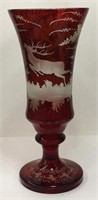 Ruby Cut To Clear Glass Stag Vase