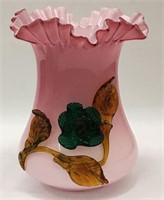 Victorian Blown Glass Vase With Applied Flowers