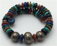 Sterling Silver Bracelet W Colored Stones
