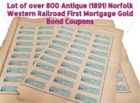 800+ 1891 Norfolk Western RR Gold Bond Coupons