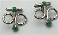 Sterling Silver Cuff Links W Green Stones