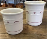 Longaberger Pottery large crock and medium crock