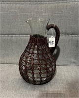 Vintage Wicker Wrapped Rattan Water Pitcher Brown