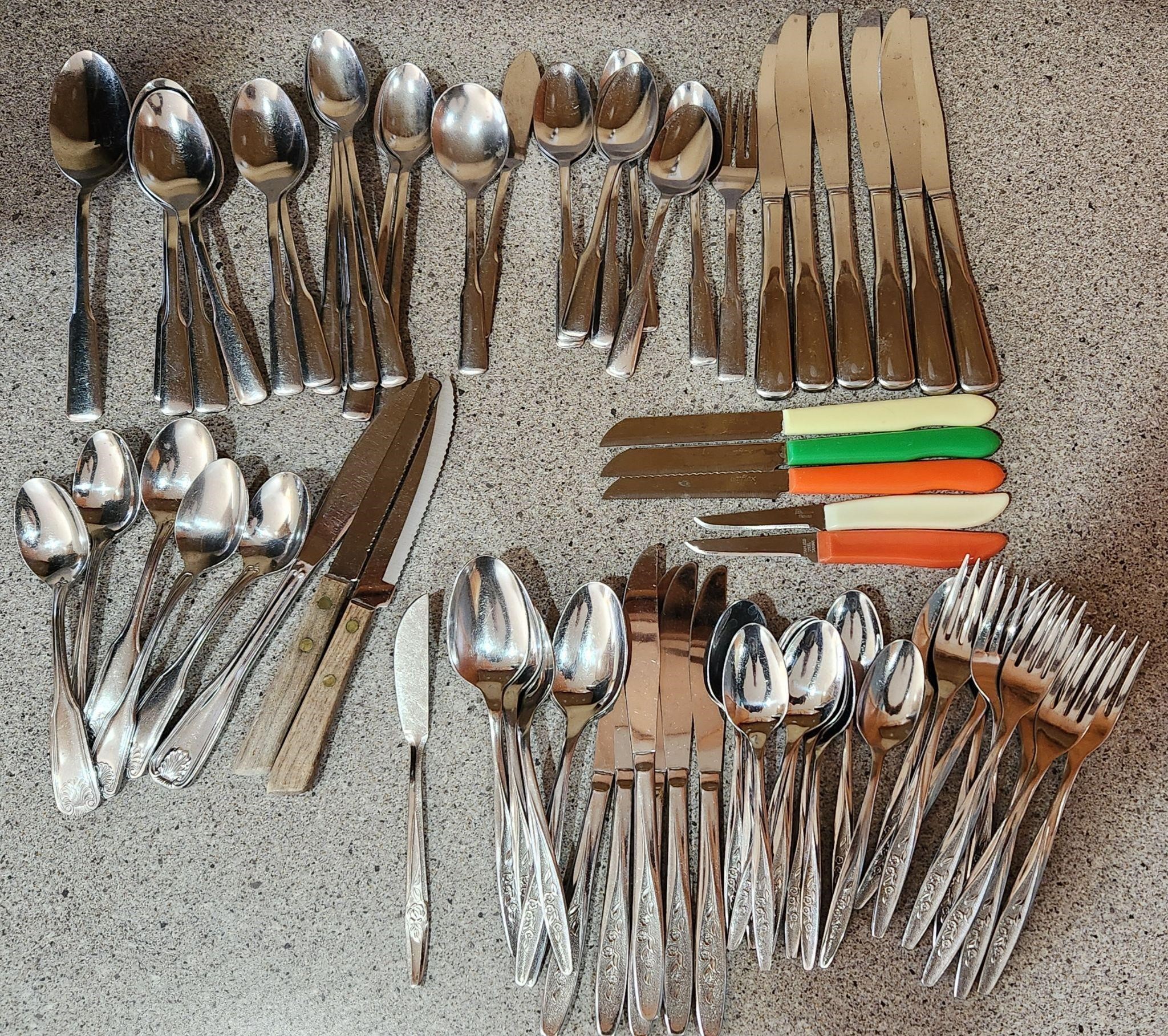 Lot of Stainless Flatware Knives Forks Spoons