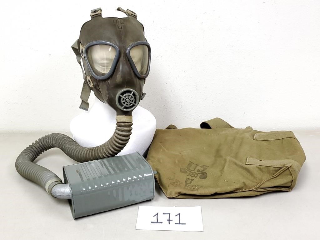 WWII US Army Service Gas Mask, Hose, Canister, Bag