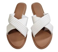 Sz 8/9 West Loop Womens White Cross Strap Sandals