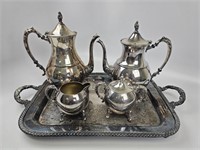 silver on copper coffee & tea set with tray
