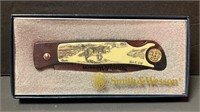 Vintage Smith & Wesson Scrimshaw Pocket Knife Wolf