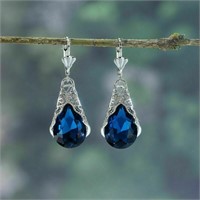 Stud Blue Zirconia Dangle Drop Earrings