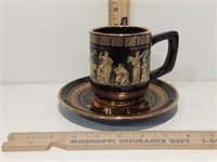 Greece Black and 24K Gold Coffee Cup and Saucer