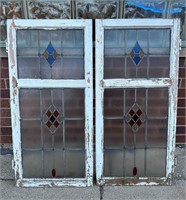 Antique Leaded Glass Windows, Pair