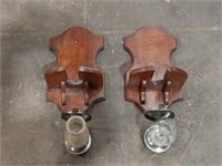 2 Wall Wooden Oil Lamps