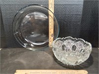 Pressed Glass Serving Bowl and Large Clear Serving