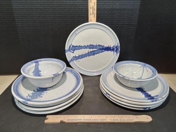 Osage Pottery, 9- Dinner Plates and 2 Bowls