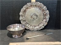 Silver- Plated Serving Tray, Serving Bowl and Spoo