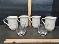4- Mikasa Coffee Cups and 2 3" Tall Glasses