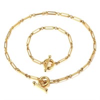 Womens Gold Cable Chain Choker Necklace Bracelet W