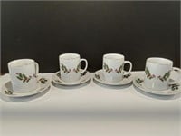 4- Holly Berry Coffee Cups and Saucers
